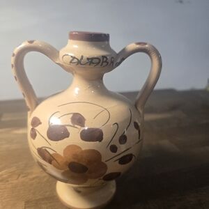 Vintage Mexico Pottery Two Handle Genie Miniature Vase 5"